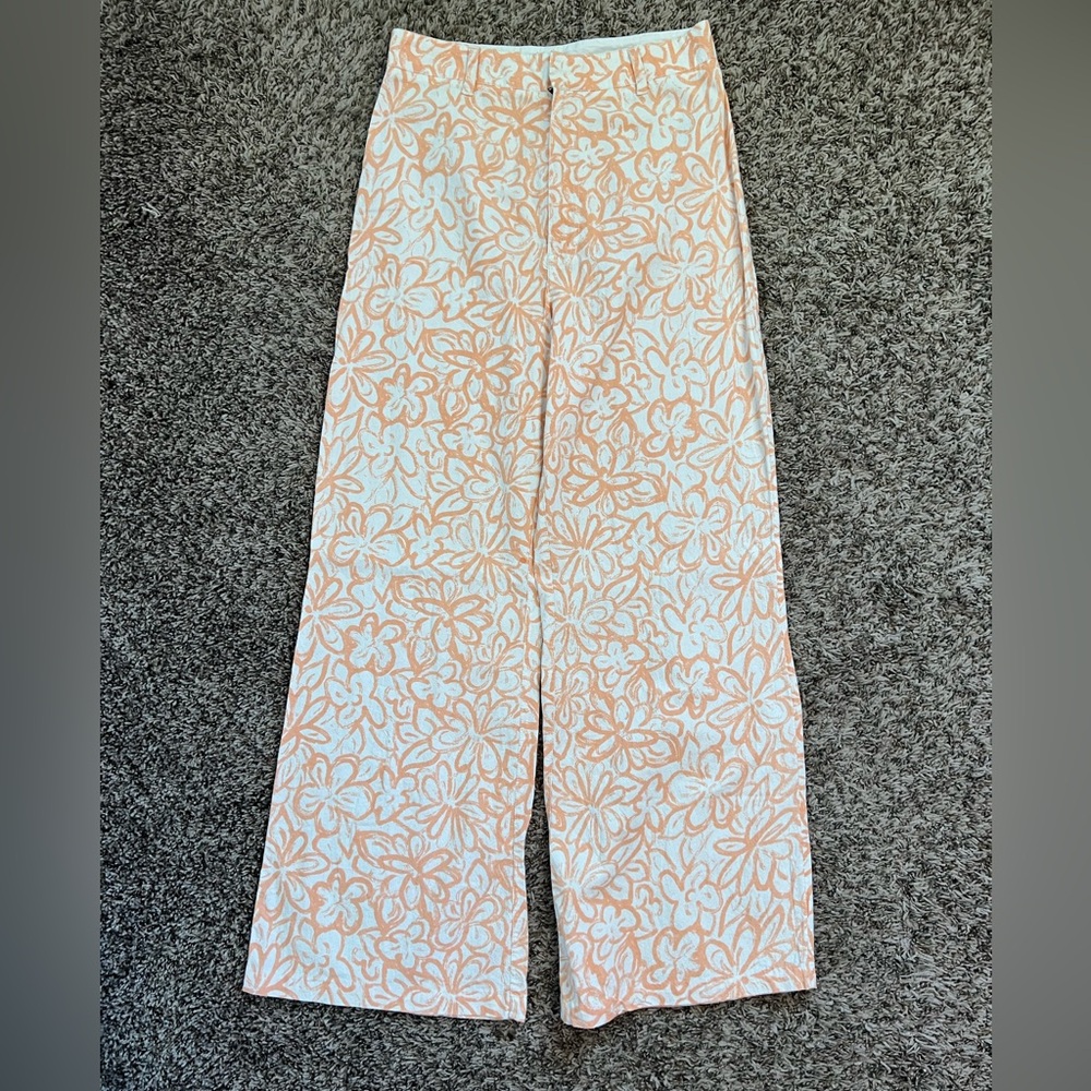 Peach Floral Wide-Leg Pants